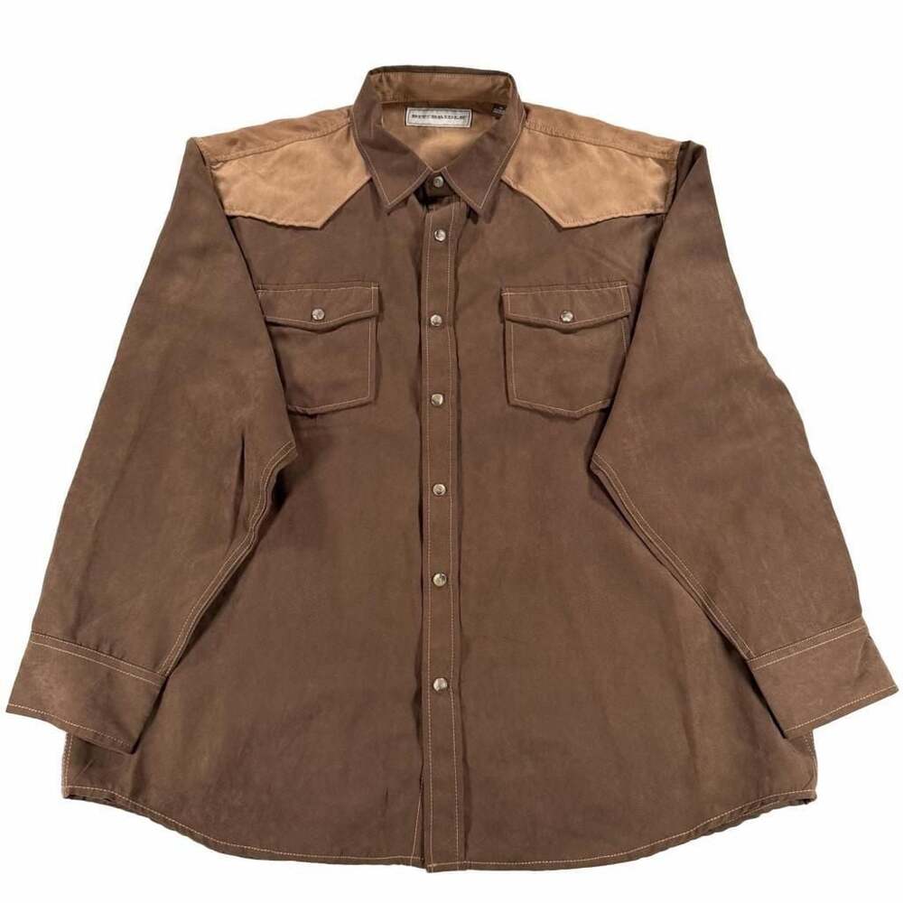 Bit & Bridle Men's Faux Suede Western Pearl Snap Shirt Jacket